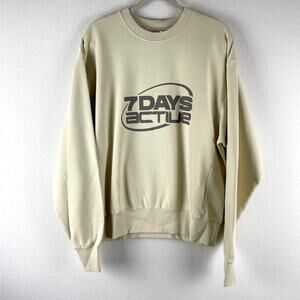 7 Days Active Monday Sweatshirt Mens Medium Beige Organic‎ Cotton Crew Neck NWT